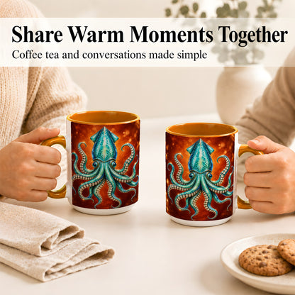 #pl[15oz|Orange] Luminous Blue Squid Coffee Mug, Ocean Creature Mug, Ceramic Cup