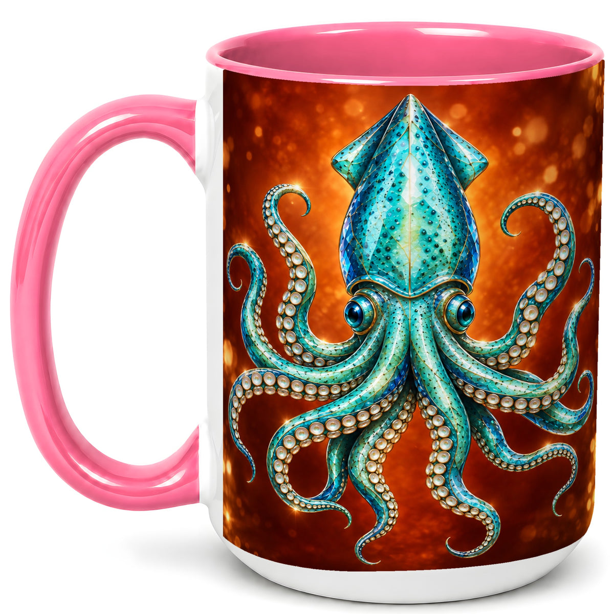 #pl[15oz|Pink] Luminous Blue Squid Coffee Mug, Ocean Creature Mug, Ceramic Cup