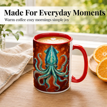 #pl[15oz|Red] Luminous Blue Squid Coffee Mug, Ocean Creature Mug, Ceramic Cup