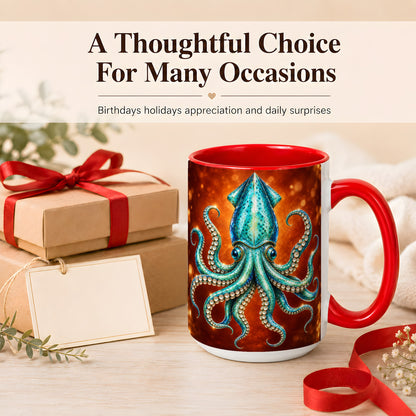 #pl[15oz|Red] Luminous Blue Squid Coffee Mug, Ocean Creature Mug, Ceramic Cup