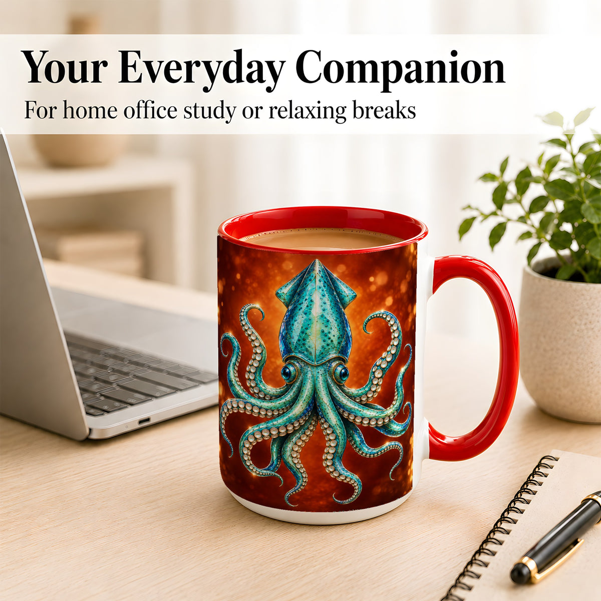 #pl[15oz|Red] Luminous Blue Squid Coffee Mug, Ocean Creature Mug, Ceramic Cup