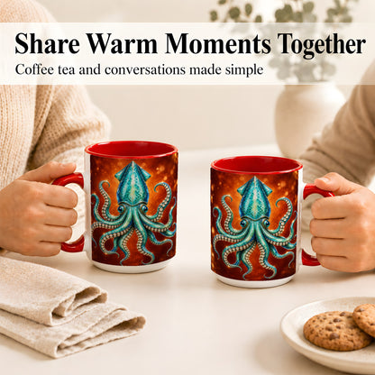 #pl[15oz|Red] Luminous Blue Squid Coffee Mug, Ocean Creature Mug, Ceramic Cup