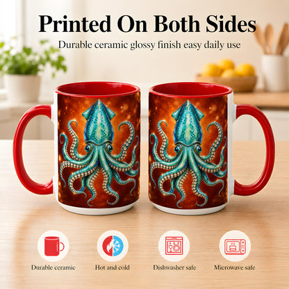 #pl[15oz|Red] Luminous Blue Squid Coffee Mug, Ocean Creature Mug, Ceramic Cup