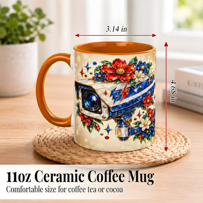 #pl[11oz|Orange] Jeweled Floral Camera Coffee Mug, Surveillance Art Mug, Ceramic Cup