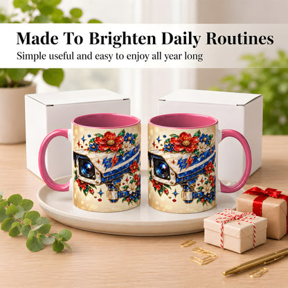 #pl[11oz|Pink] Jeweled Floral Camera Coffee Mug, Surveillance Art Mug, Ceramic Cup