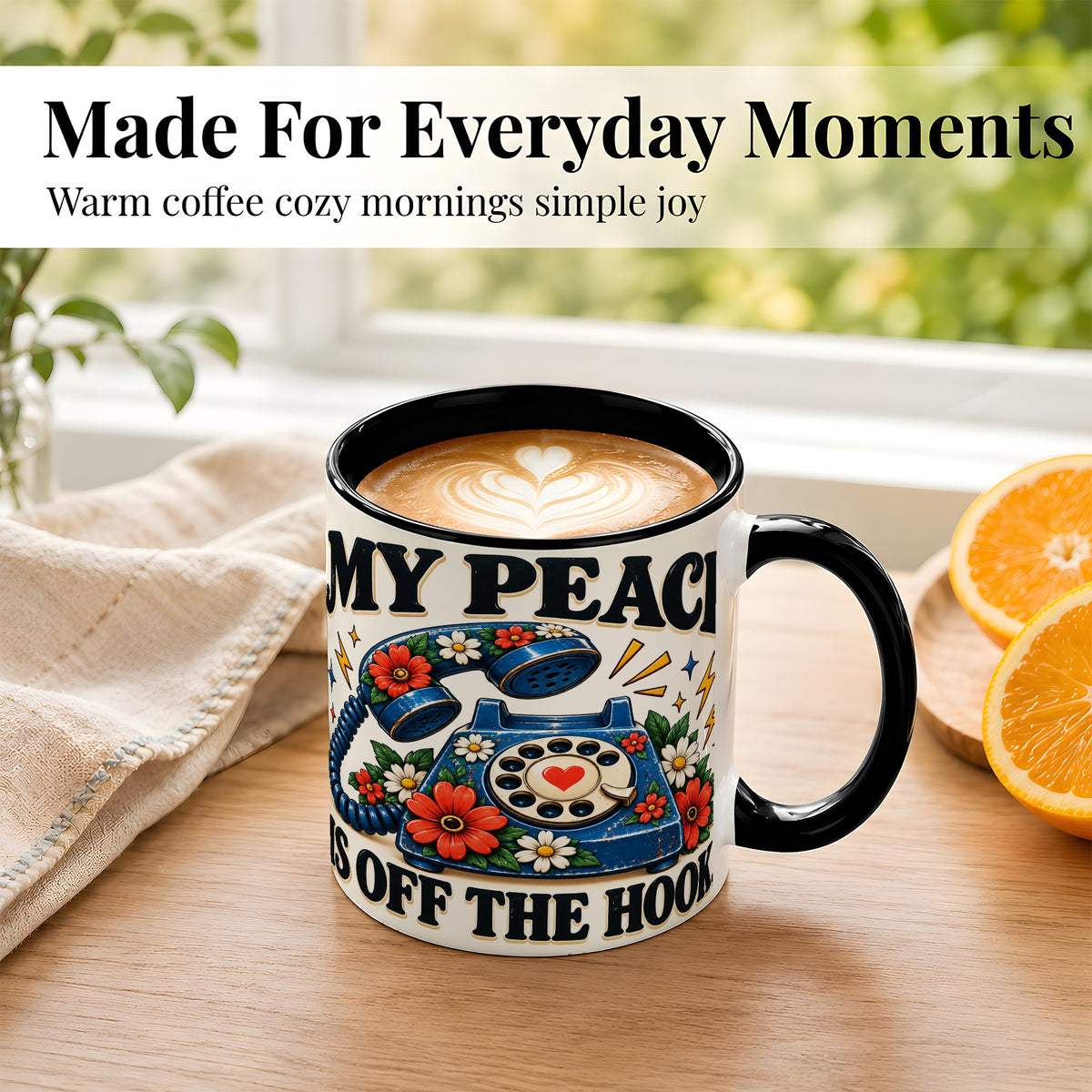 #pl[11oz|Black] Retro Rotary Telephone Coffee Mug, Floral Phone Mug, Ceramic Cup