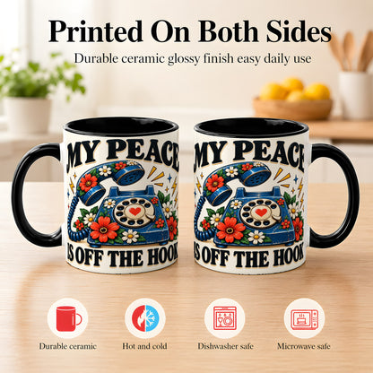 #pl[11oz|Black] Retro Rotary Telephone Coffee Mug, Floral Phone Mug, Ceramic Cup