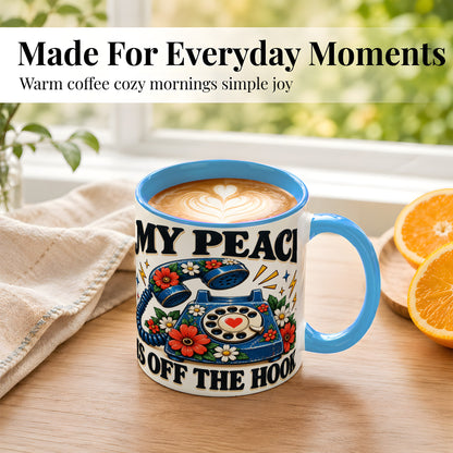 #pl[11oz|Blue] Retro Rotary Telephone Coffee Mug, Floral Phone Mug, Ceramic Cup