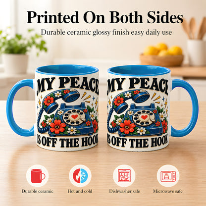 #pl[11oz|Blue] Retro Rotary Telephone Coffee Mug, Floral Phone Mug, Ceramic Cup