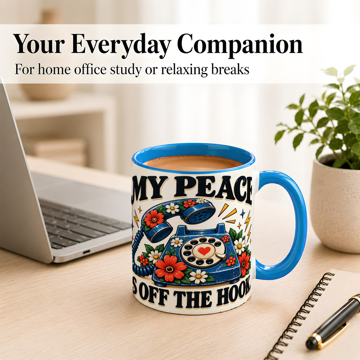 #pl[11oz|Blue] Retro Rotary Telephone Coffee Mug, Floral Phone Mug, Ceramic Cup