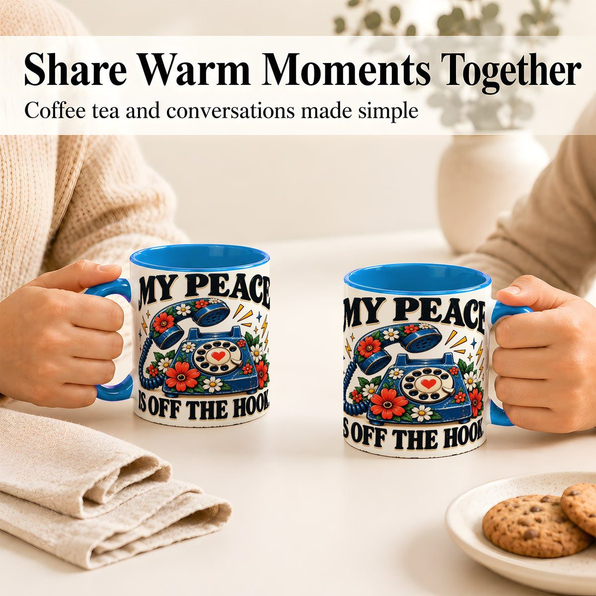 #pl[11oz|Blue] Retro Rotary Telephone Coffee Mug, Floral Phone Mug, Ceramic Cup
