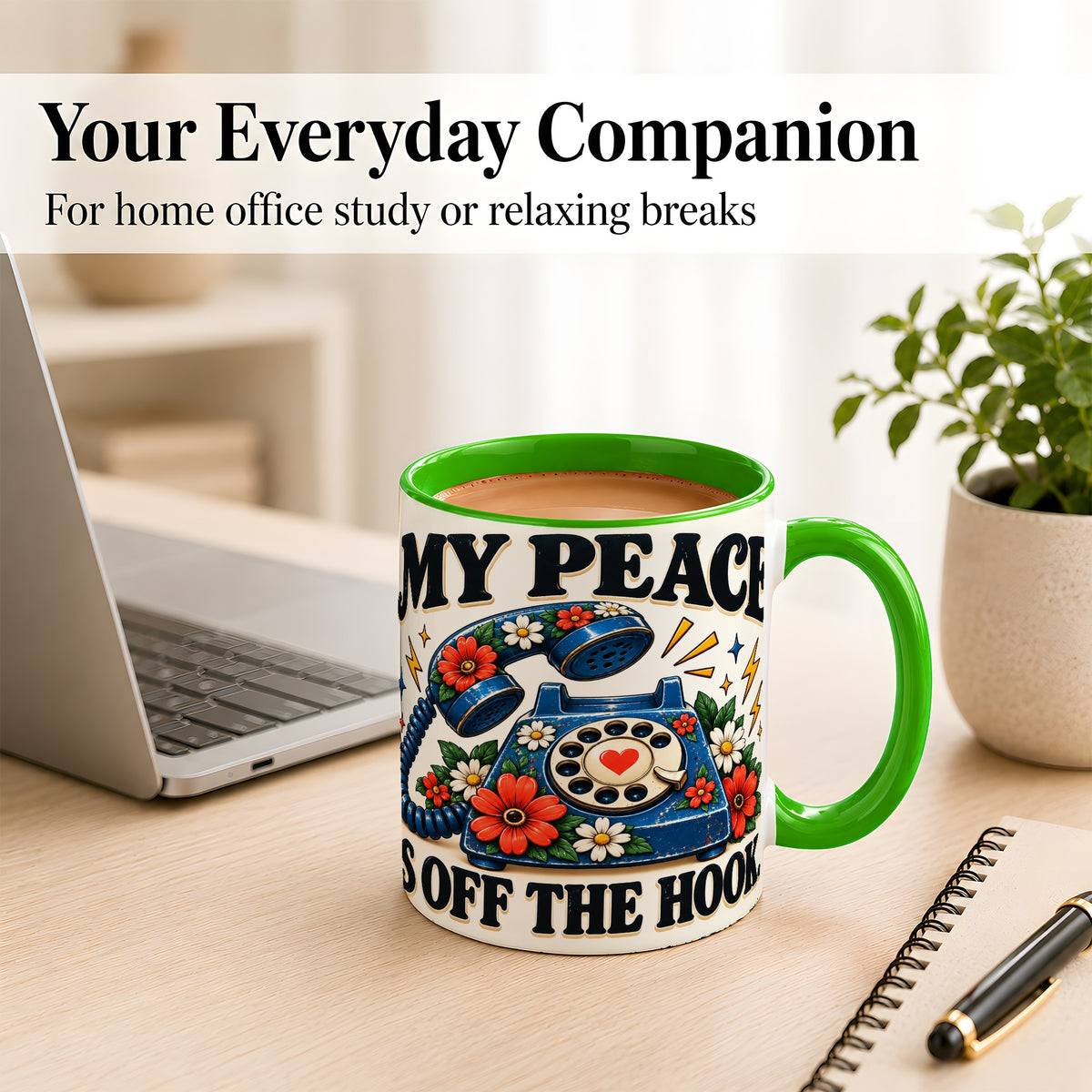 #pl[11oz|Green] Retro Rotary Telephone Coffee Mug, Floral Phone Mug, Ceramic Cup
