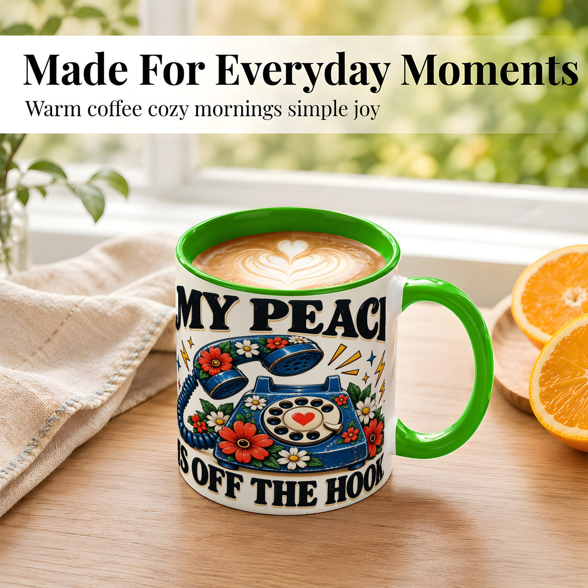 #pl[11oz|Green] Retro Rotary Telephone Coffee Mug, Floral Phone Mug, Ceramic Cup