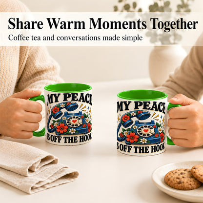 #pl[11oz|Green] Retro Rotary Telephone Coffee Mug, Floral Phone Mug, Ceramic Cup