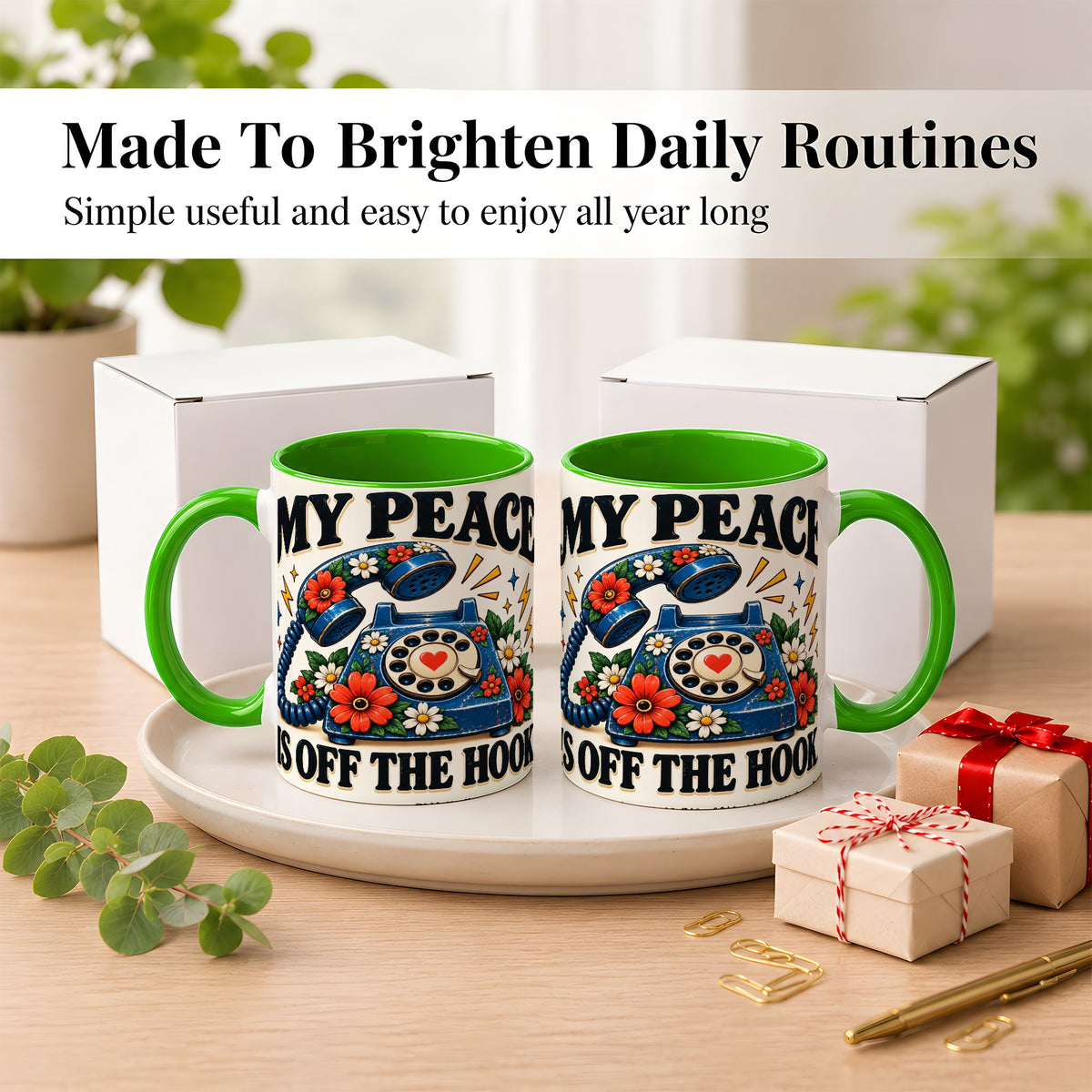 #pl[11oz|Green] Retro Rotary Telephone Coffee Mug, Floral Phone Mug, Ceramic Cup