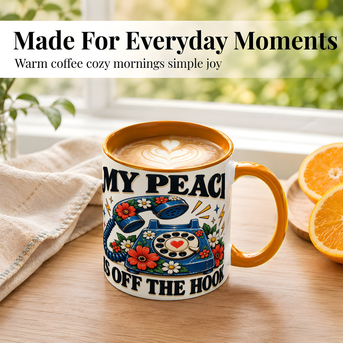 #pl[11oz|Orange] Retro Rotary Telephone Coffee Mug, Floral Phone Mug, Ceramic Cup