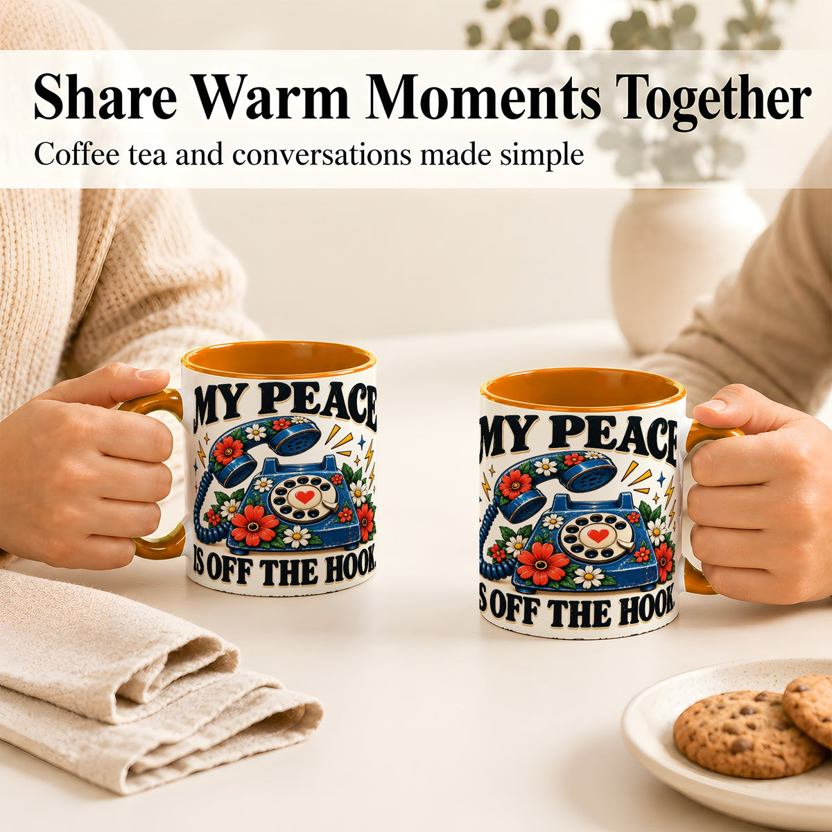 #pl[11oz|Orange] Retro Rotary Telephone Coffee Mug, Floral Phone Mug, Ceramic Cup