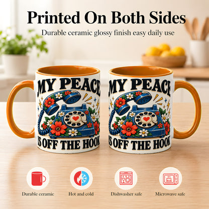 #pl[11oz|Orange] Retro Rotary Telephone Coffee Mug, Floral Phone Mug, Ceramic Cup