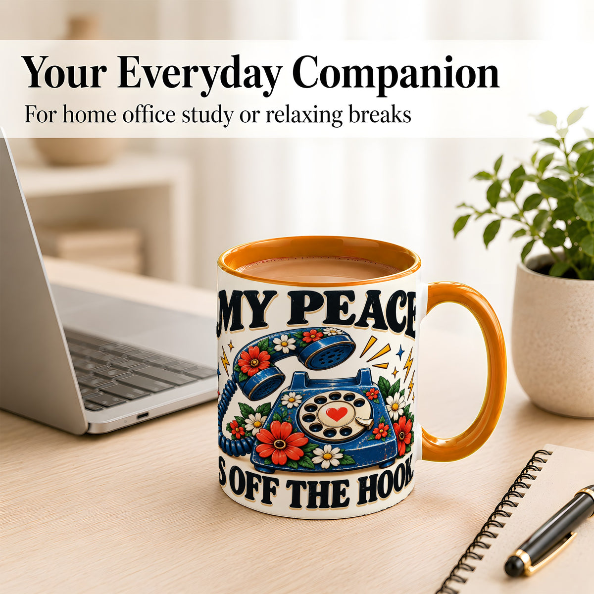#pl[11oz|Orange] Retro Rotary Telephone Coffee Mug, Floral Phone Mug, Ceramic Cup