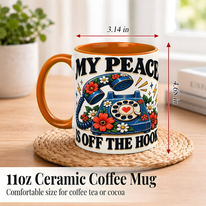 #pl[11oz|Orange] Retro Rotary Telephone Coffee Mug, Floral Phone Mug, Ceramic Cup
