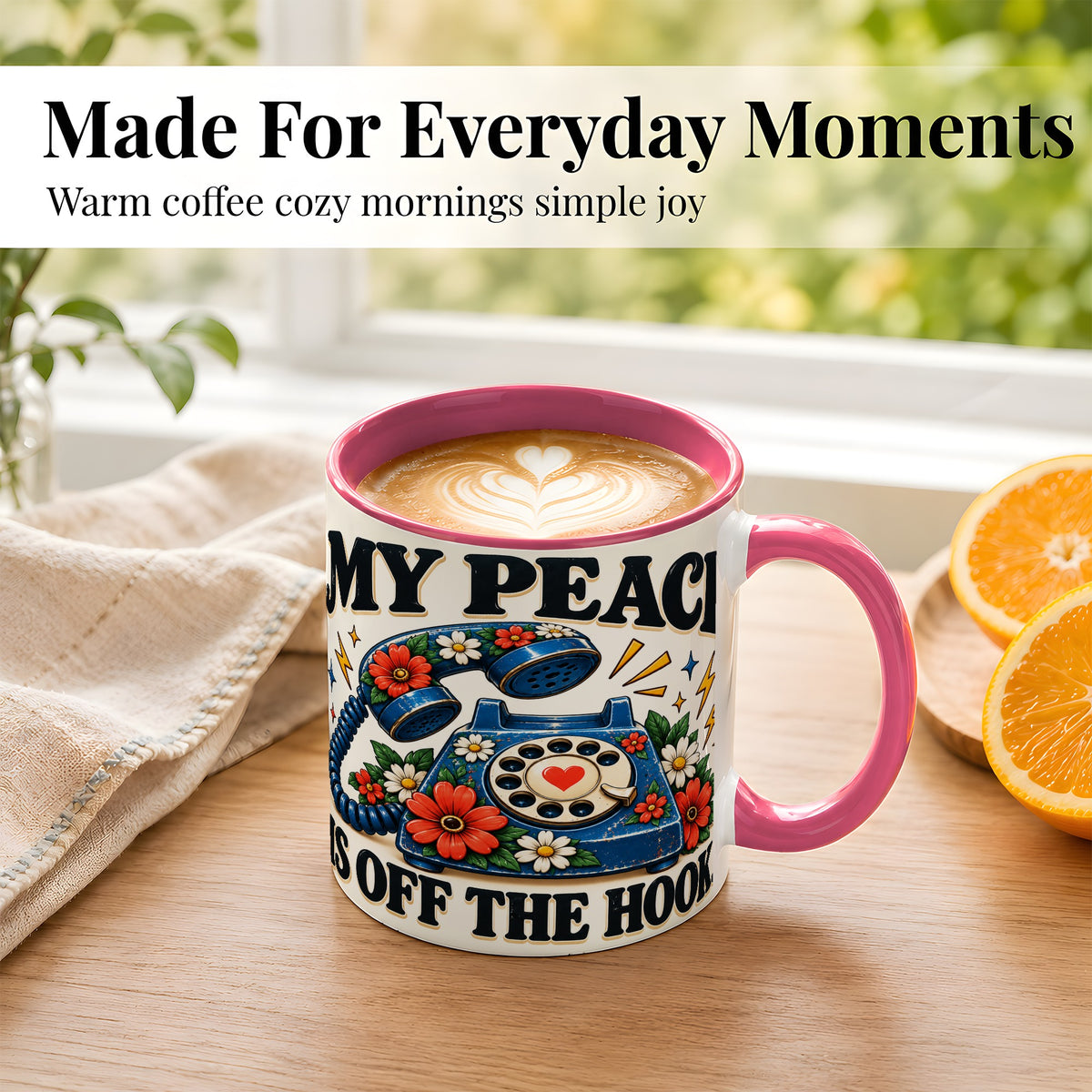 #pl[11oz|Pink] Retro Rotary Telephone Coffee Mug, Floral Phone Mug, Ceramic Cup