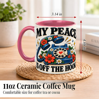 #pl[11oz|Pink] Retro Rotary Telephone Coffee Mug, Floral Phone Mug, Ceramic Cup