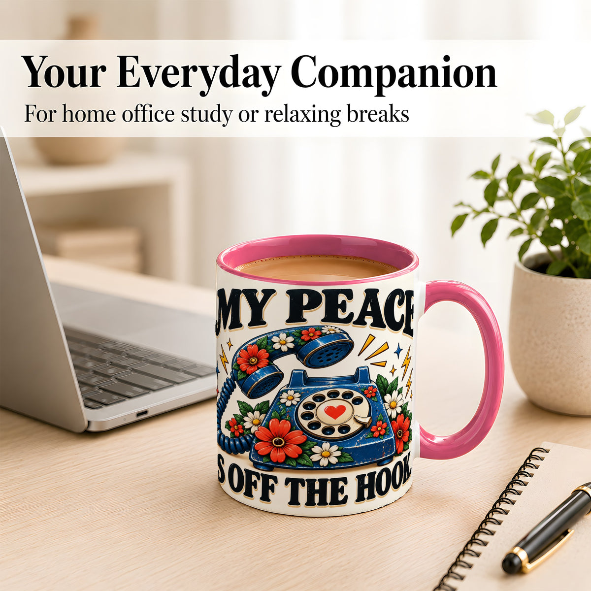 #pl[11oz|Pink] Retro Rotary Telephone Coffee Mug, Floral Phone Mug, Ceramic Cup