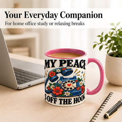 #pl[11oz|Pink] Retro Rotary Telephone Coffee Mug, Floral Phone Mug, Ceramic Cup