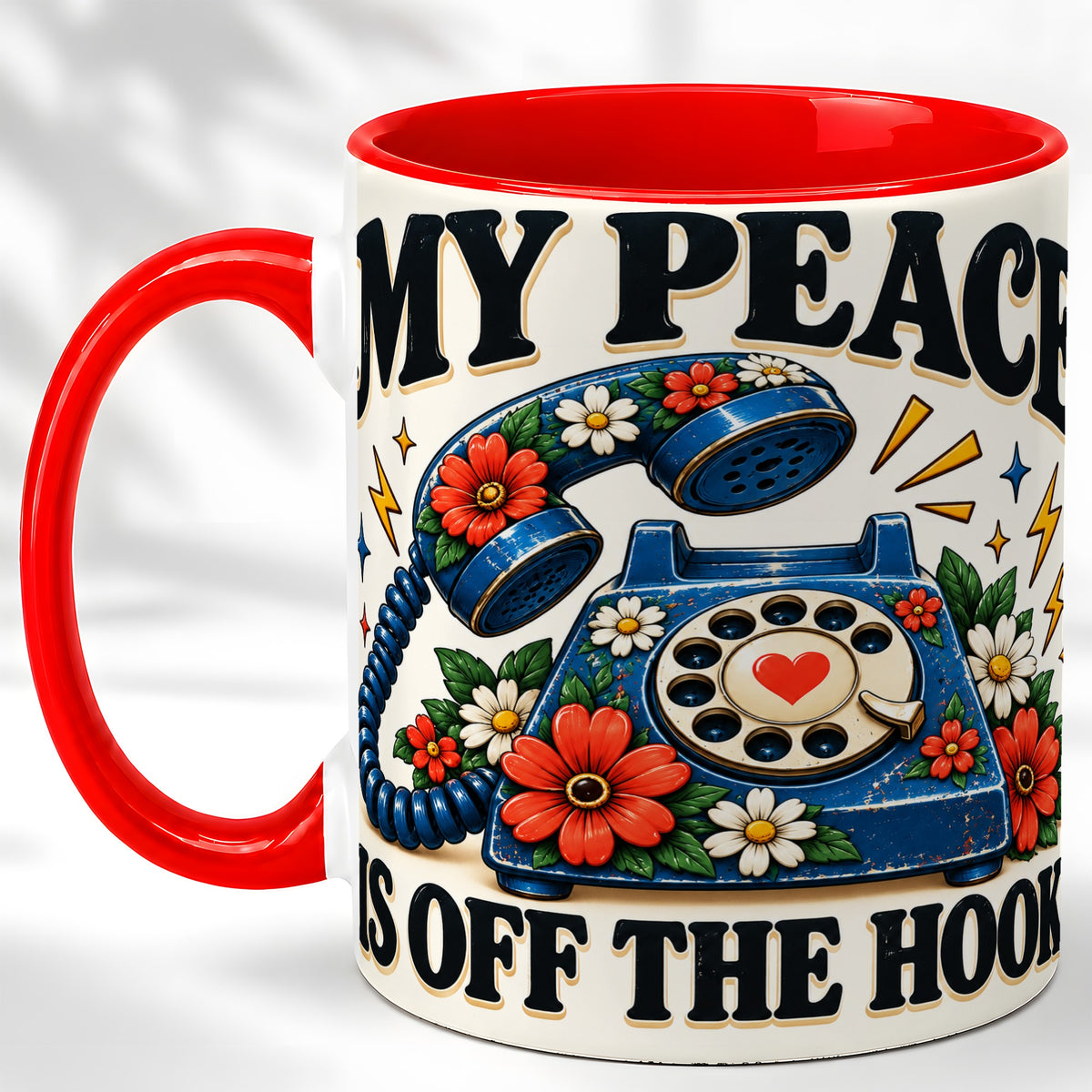 Retro Rotary Telephone Coffee Mug, Floral Phone Mug, Ceramic Cup