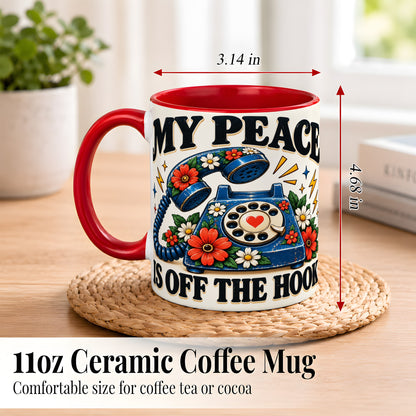 #pl[11oz|Red] Retro Rotary Telephone Coffee Mug, Floral Phone Mug, Ceramic Cup