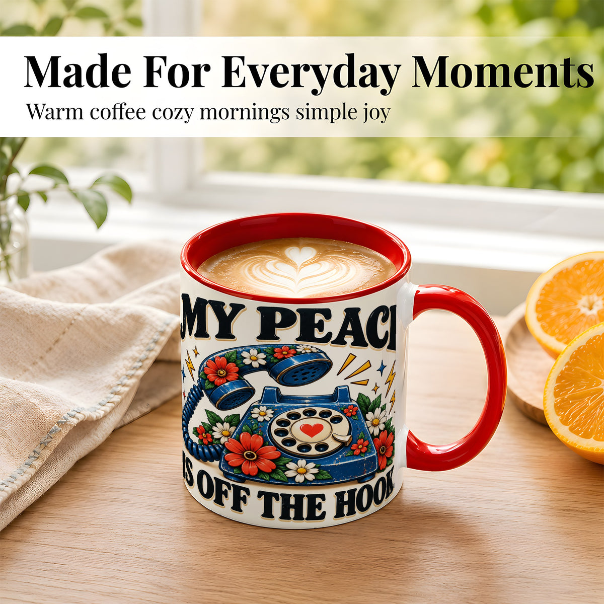 #pl[11oz|Red] Retro Rotary Telephone Coffee Mug, Floral Phone Mug, Ceramic Cup