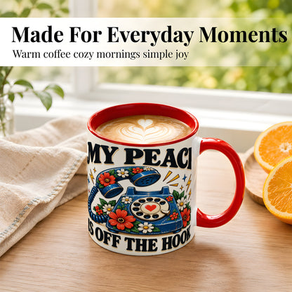 #pl[11oz|Red] Retro Rotary Telephone Coffee Mug, Floral Phone Mug, Ceramic Cup