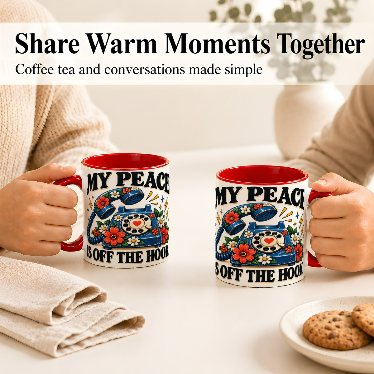 #pl[11oz|Red] Retro Rotary Telephone Coffee Mug, Floral Phone Mug, Ceramic Cup