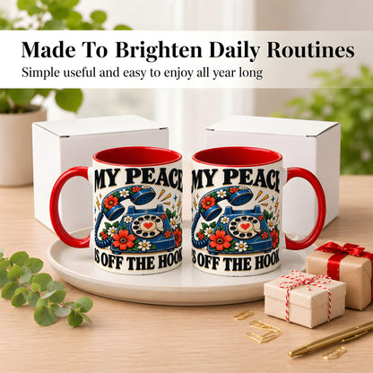 #pl[11oz|Red] Retro Rotary Telephone Coffee Mug, Floral Phone Mug, Ceramic Cup