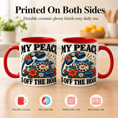 #pl[11oz|Red] Retro Rotary Telephone Coffee Mug, Floral Phone Mug, Ceramic Cup