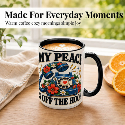 #pl[15oz|Black] Retro Rotary Telephone Coffee Mug, Floral Phone Mug, Ceramic Cup