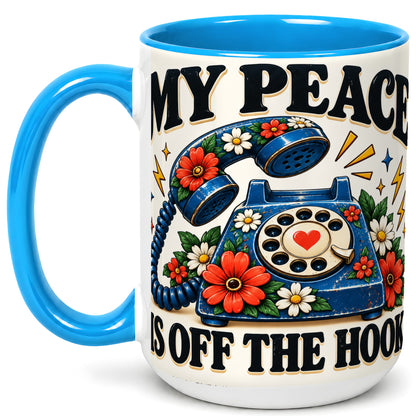 #pl[15oz|Blue] Retro Rotary Telephone Coffee Mug, Floral Phone Mug, Ceramic Cup