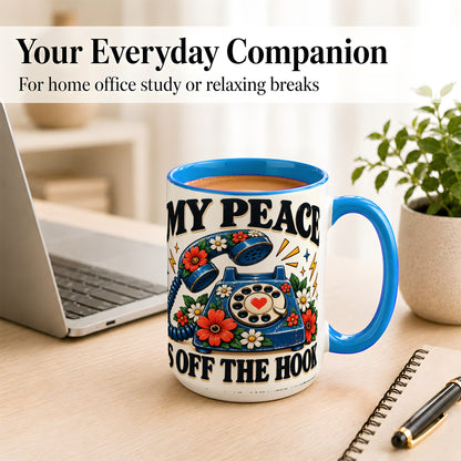#pl[15oz|Blue] Retro Rotary Telephone Coffee Mug, Floral Phone Mug, Ceramic Cup