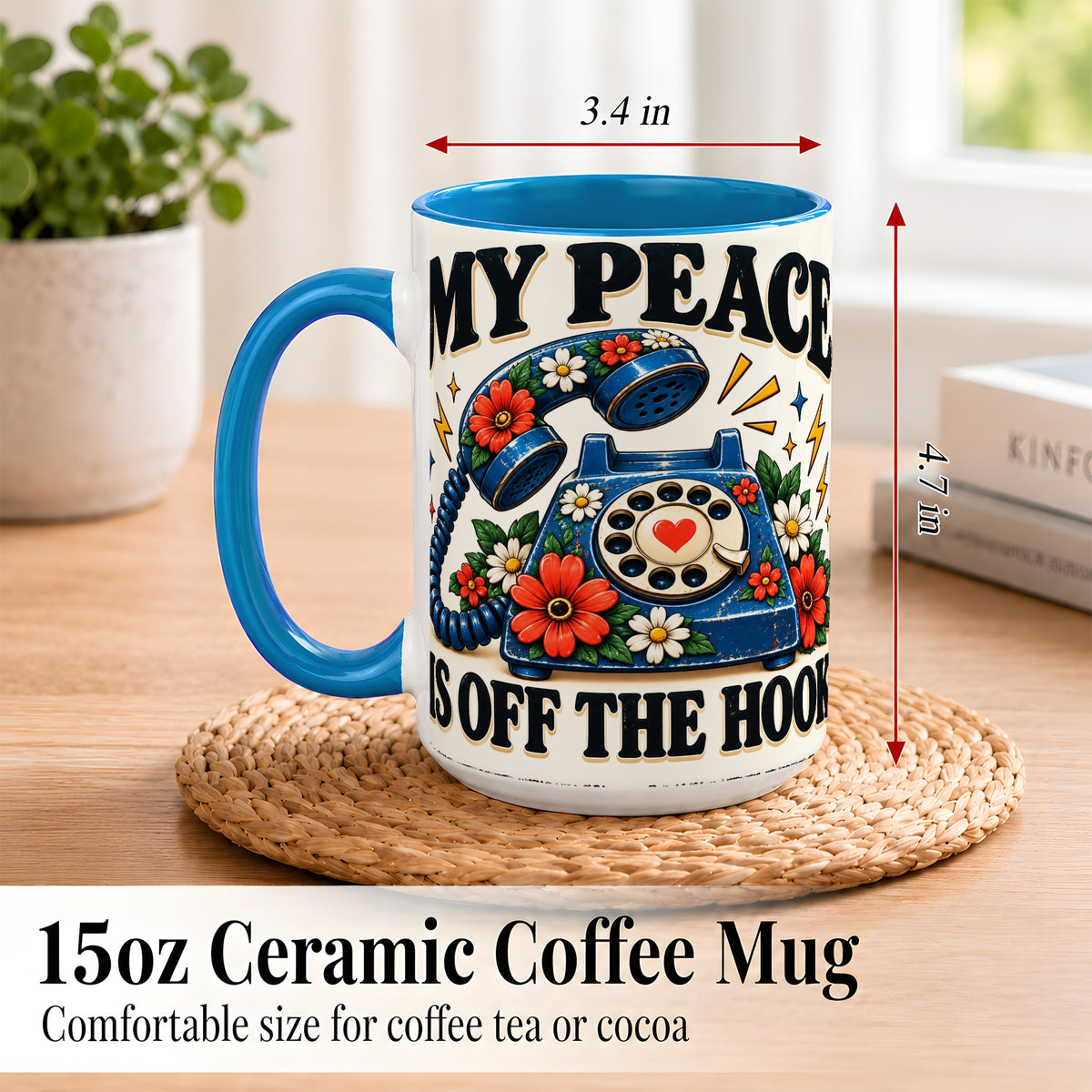 #pl[15oz|Blue] Retro Rotary Telephone Coffee Mug, Floral Phone Mug, Ceramic Cup