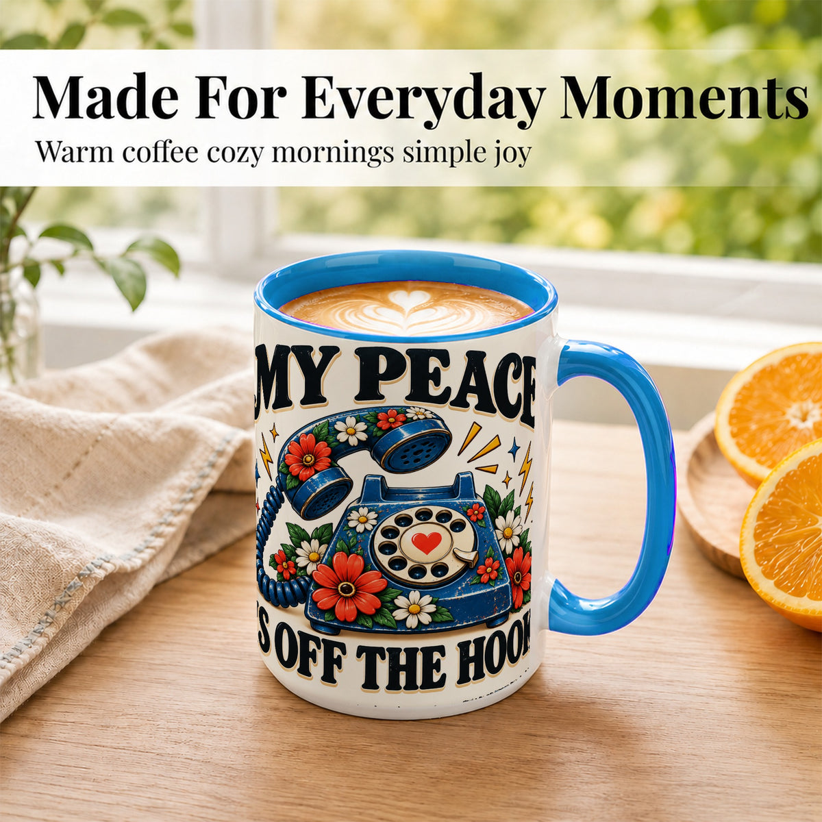 #pl[15oz|Blue] Retro Rotary Telephone Coffee Mug, Floral Phone Mug, Ceramic Cup