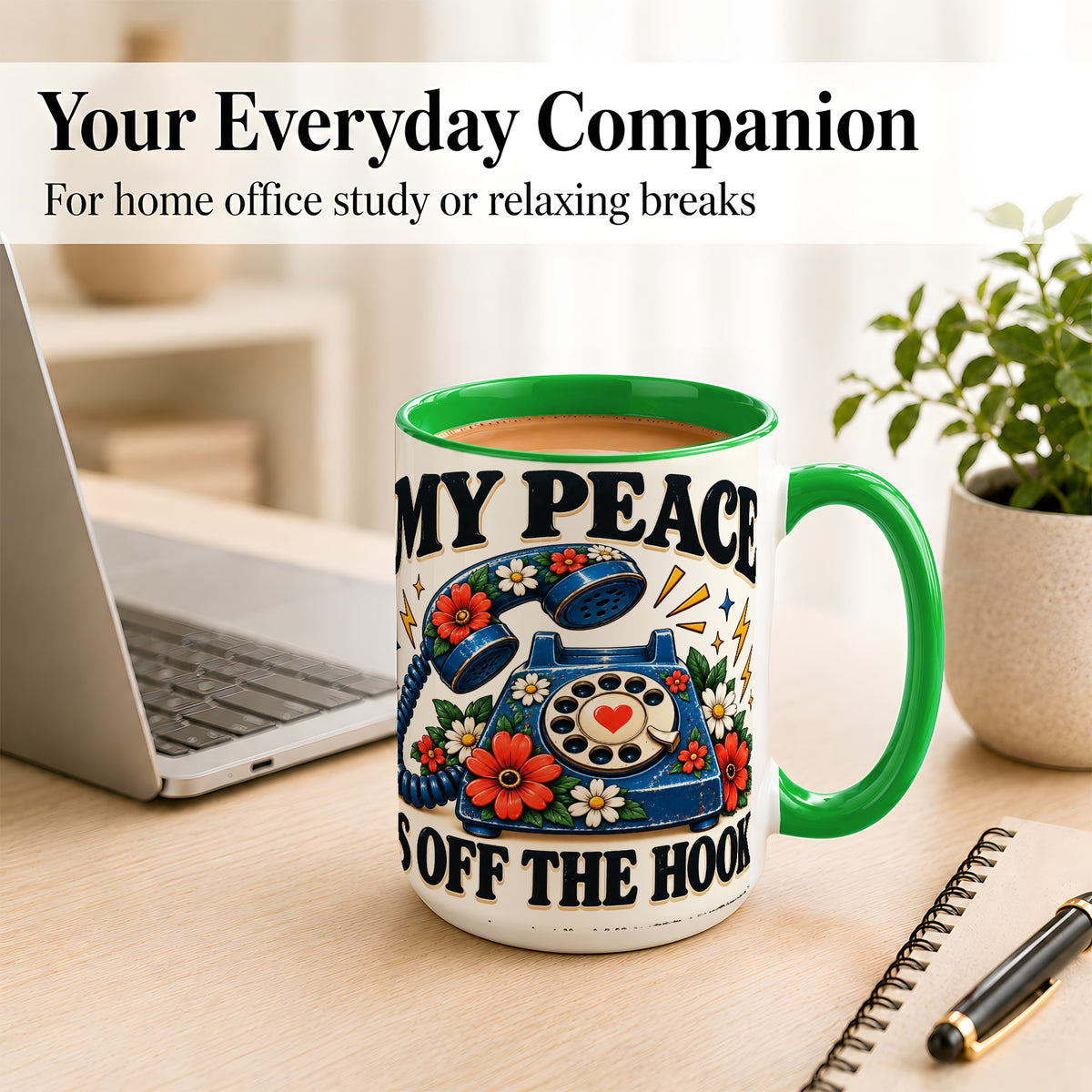 #pl[15oz|Green] Retro Rotary Telephone Coffee Mug, Floral Phone Mug, Ceramic Cup
