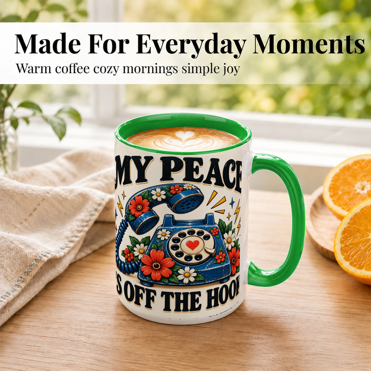 #pl[15oz|Green] Retro Rotary Telephone Coffee Mug, Floral Phone Mug, Ceramic Cup