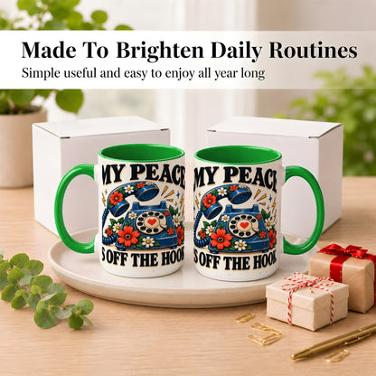 #pl[15oz|Green] Retro Rotary Telephone Coffee Mug, Floral Phone Mug, Ceramic Cup
