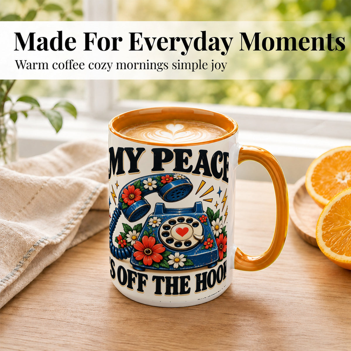 #pl[15oz|Orange] Retro Rotary Telephone Coffee Mug, Floral Phone Mug, Ceramic Cup