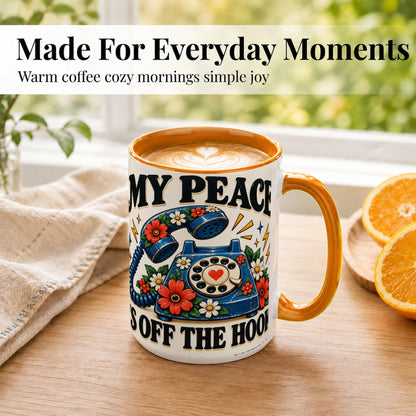 #pl[15oz|Orange] Retro Rotary Telephone Coffee Mug, Floral Phone Mug, Ceramic Cup