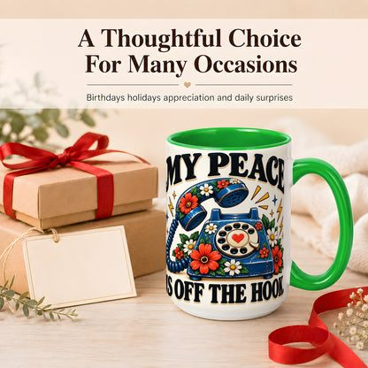 #pl[15oz|Green] Retro Rotary Telephone Coffee Mug, Floral Phone Mug, Ceramic Cup
