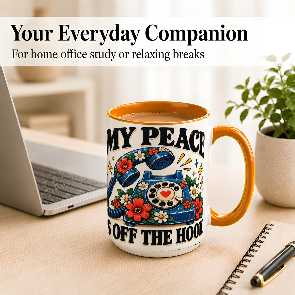 #pl[15oz|Orange] Retro Rotary Telephone Coffee Mug, Floral Phone Mug, Ceramic Cup