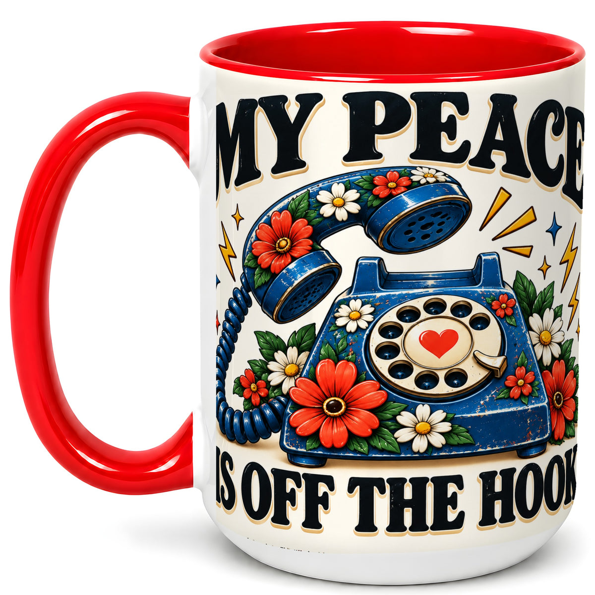 #pl[15oz|Red] Retro Rotary Telephone Coffee Mug, Floral Phone Mug, Ceramic Cup