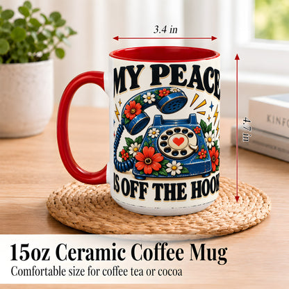 #pl[15oz|Red] Retro Rotary Telephone Coffee Mug, Floral Phone Mug, Ceramic Cup