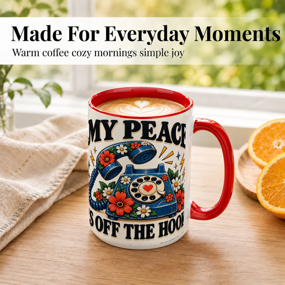 #pl[15oz|Red] Retro Rotary Telephone Coffee Mug, Floral Phone Mug, Ceramic Cup